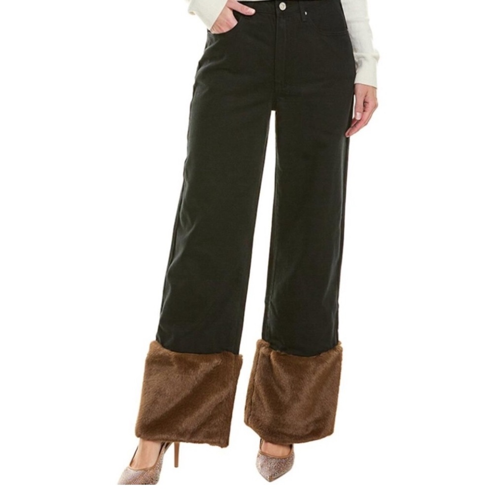 0856. Faux Fur Straight Leg Jeans - Picture 3 of 5